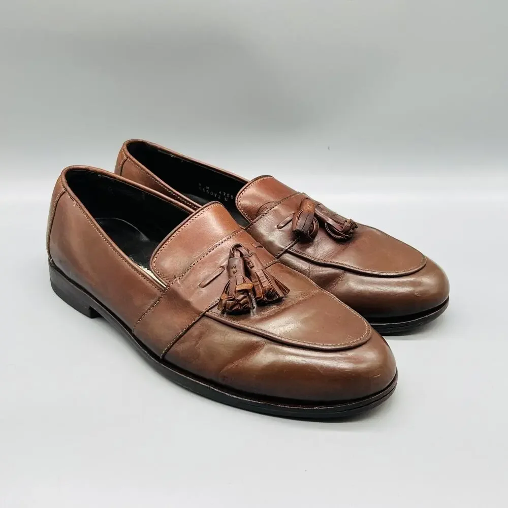 Bragano Shoes Mens 9 Brown Leather Tassel Loafers Slip On Dress Moc Toe Classic